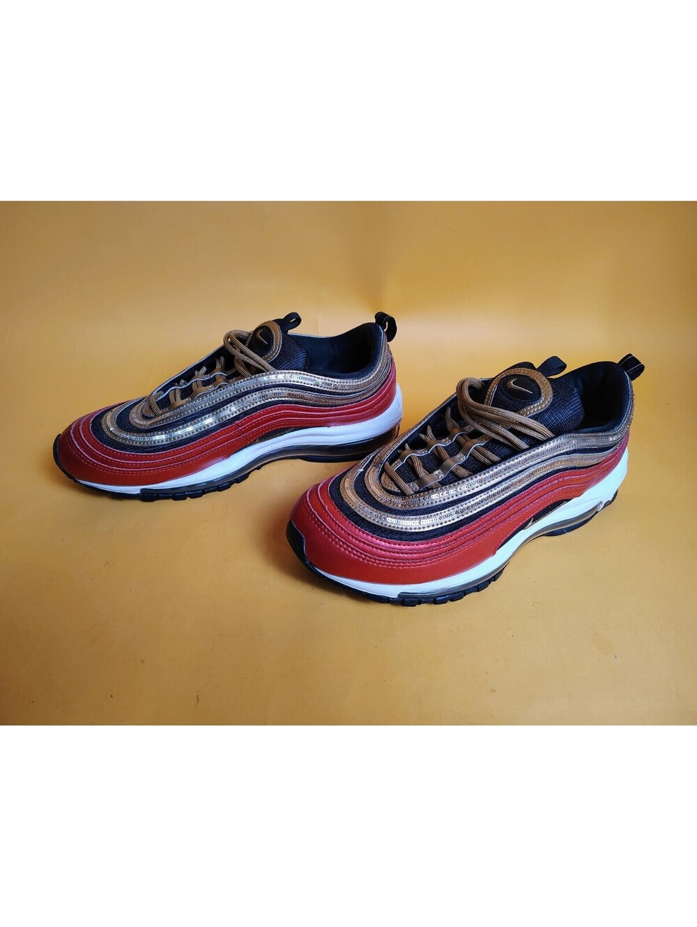 Nike Air Max 97 Red Gold Sequin CT1148-600 Black Gym Red Women's Size 10 Used